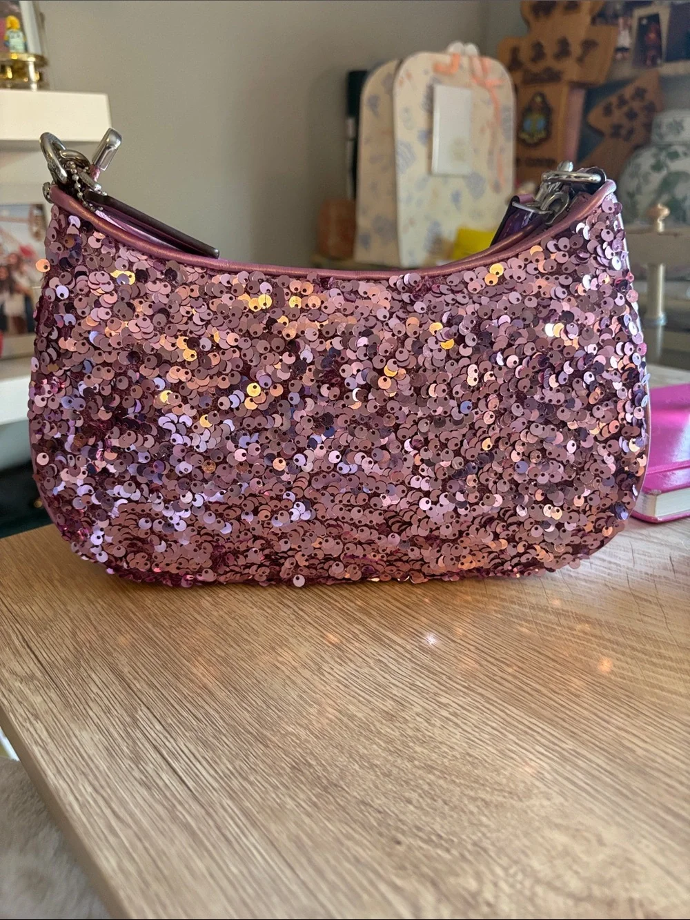 Coach sequin Teri purple bag full size